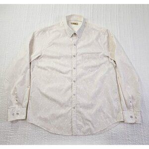 Tasso Elba Men's Large Slim Fit Shirt White on White Paisley AOP EUC LN Button